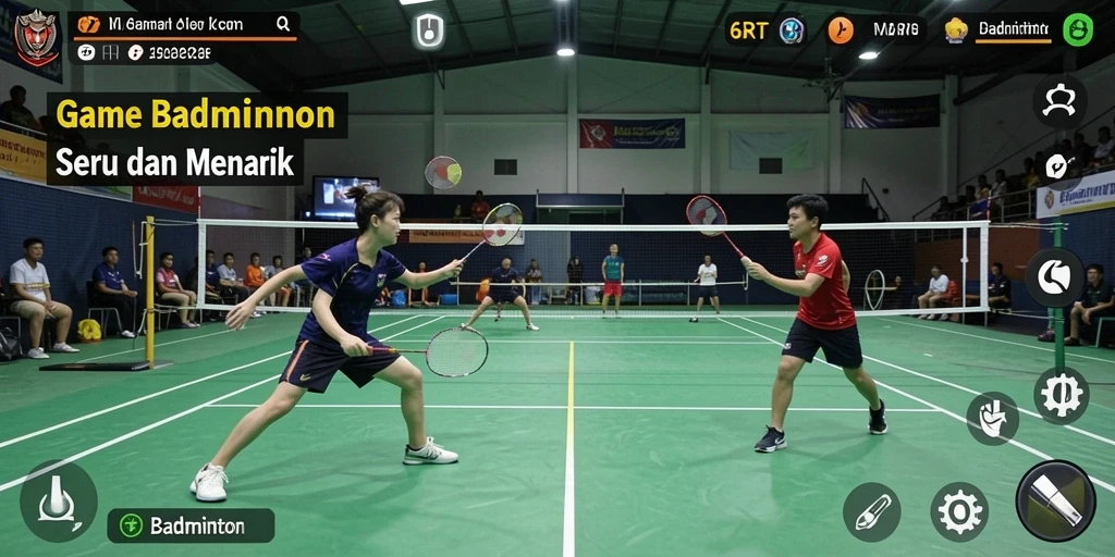 Antarmuka permainan Badminton yang menarik dan interaktif.