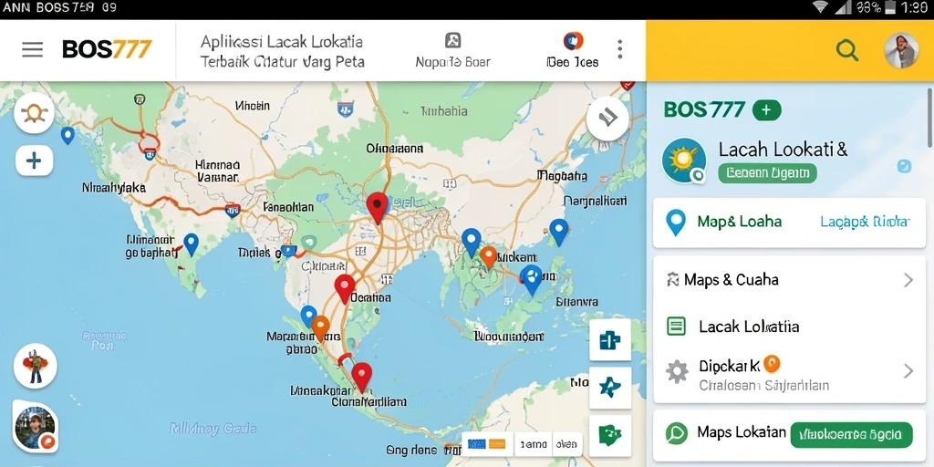 Tampilan antarmuka BOS777 dengan peta dan informasi lokasi.
