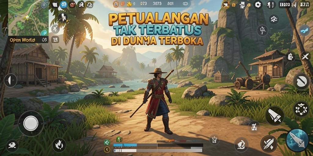 Tampilan antarmuka D73 saat menjelajahi dunia terbuka.