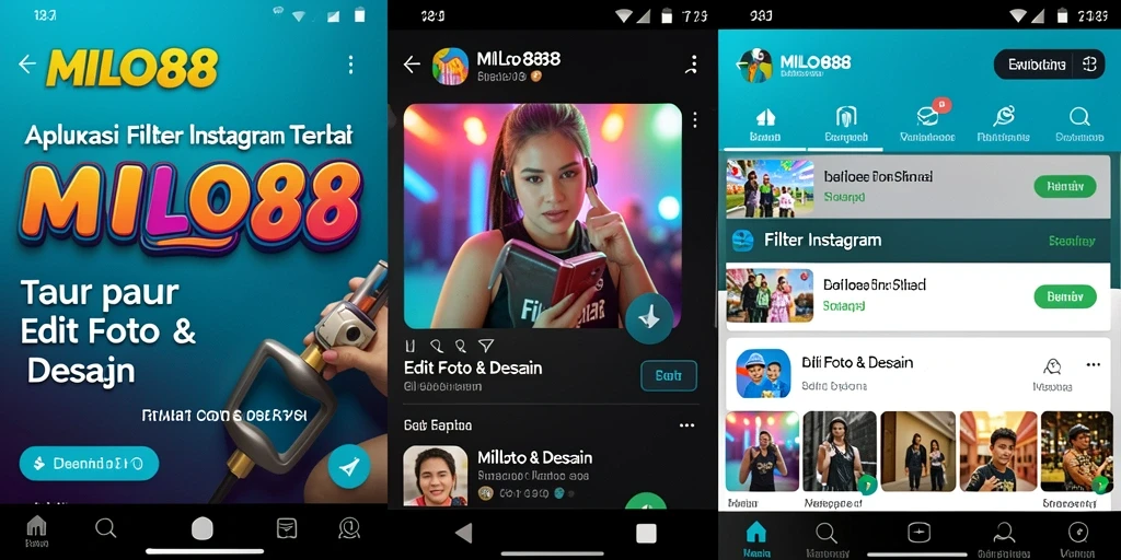 Antarmuka aplikasi <strong>MILO88</strong> yang intuitif untuk pengeditan foto menggunakan filter Instagram.