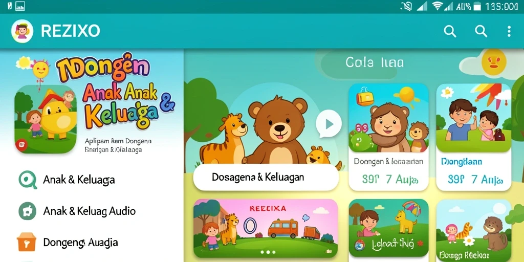 Antarmuka REZIXO yang ramah anak dengan pilihan dongeng audio.