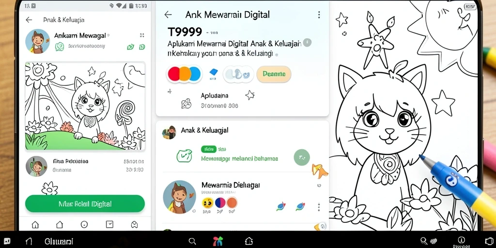 Antarmuka aplikasi T9999 yang menarik dengan beragam pilihan gambar mewarnai.